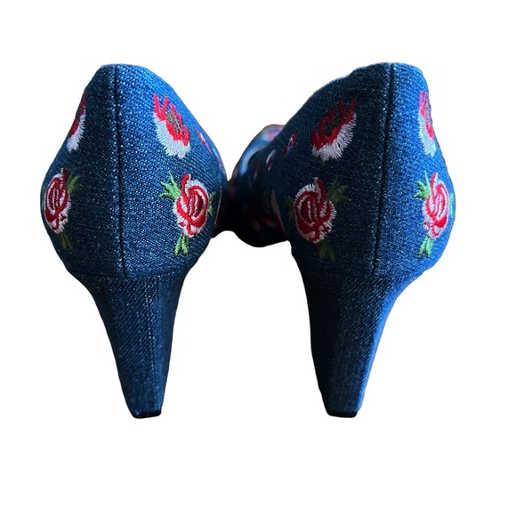 NEW Gunmetal Penelopa Denim Embroidered Pump Size 8 - Picture 6 of 8